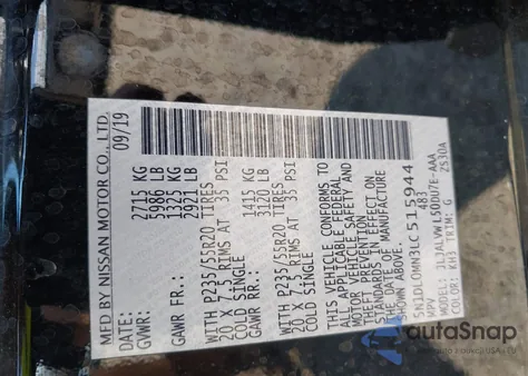 2020 Infiniti Qx60 Luxe z USA, uszkodzony, nr VIN 5N1DL0MN3LC515944